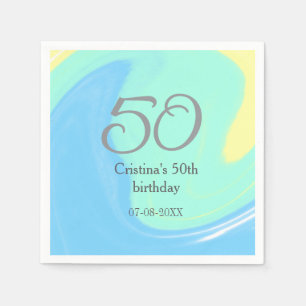 Servilleta De Papel Gris verde azul 50 cumpleaños añadir fecha retro