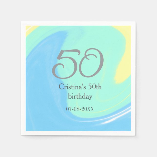 Servilleta De Papel Gris verde azul 50 cumpleaños añadir fecha retro (Anverso)