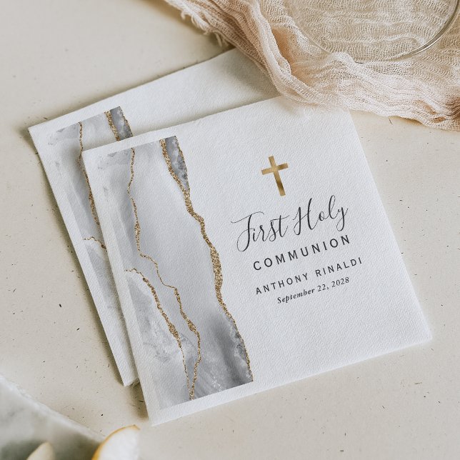 Servilleta De Papel Gris White Gold Agate Primera Santa Comunión (Subido por el creador)