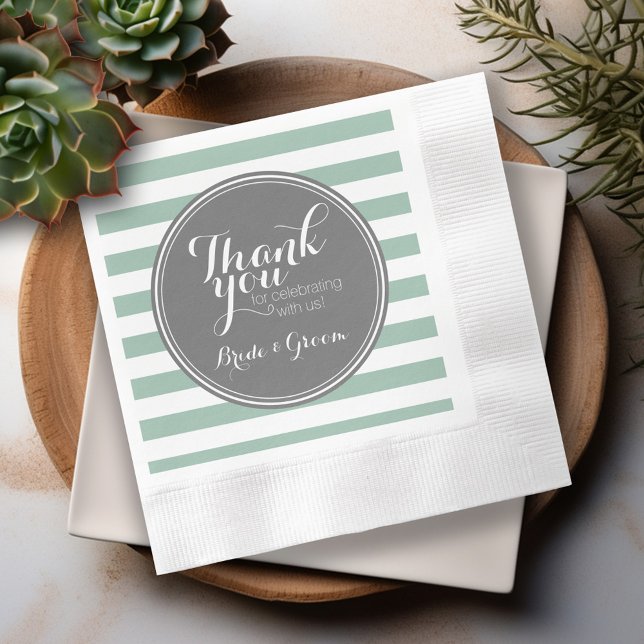 Servilleta De Papel Gris y menta - Gracias Boda Bride Groom (Personalized Wedding Thank You Napkins)