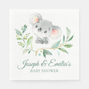Servilleta De Papel Gris y verde Koala Baby Shower Neutral de género