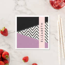 Servilleta De Papel Gris Zigzag, Gris Chevron, Púrpura, Tu Nombre
