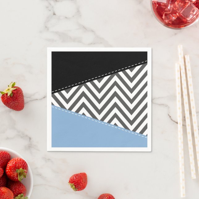 Servilleta De Papel Gris Zigzag, Gris Chevron, Zigzag Pattern, Azul (In situ)