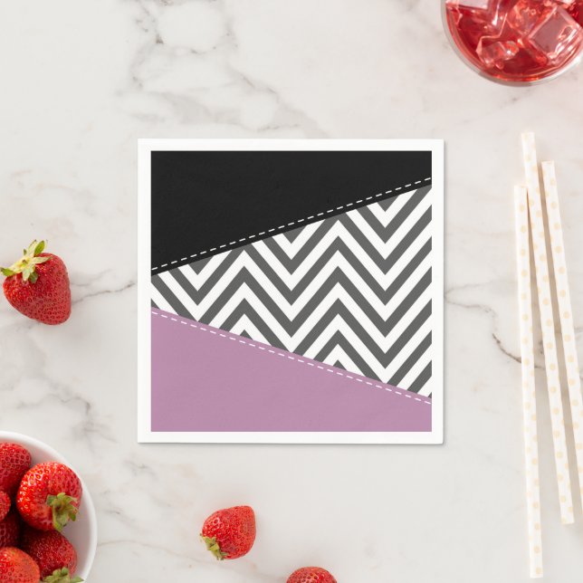 Servilleta De Papel Gris Zigzag, Gris Chevron, Zigzag Pattern, Púrpura (In situ)