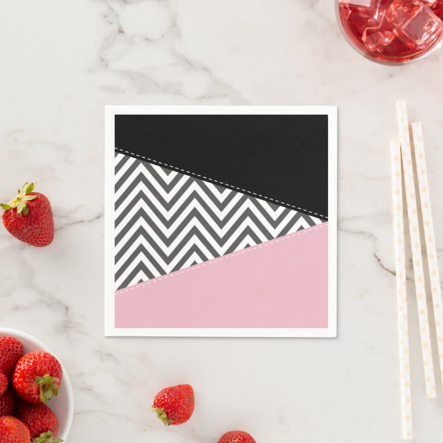 Servilleta De Papel Gris Zigzag, Gris Chevron, Zigzag Pattern, Rosa (In situ)