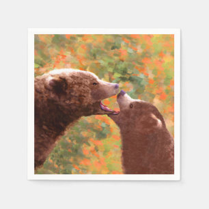 Servilleta De Papel Grizzly Bear Mom and Cub Painting - Wildlife Art