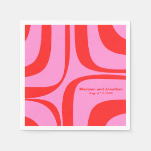 Servilleta De Papel Groove Retro Modernista Rosa y Rojo Preppy