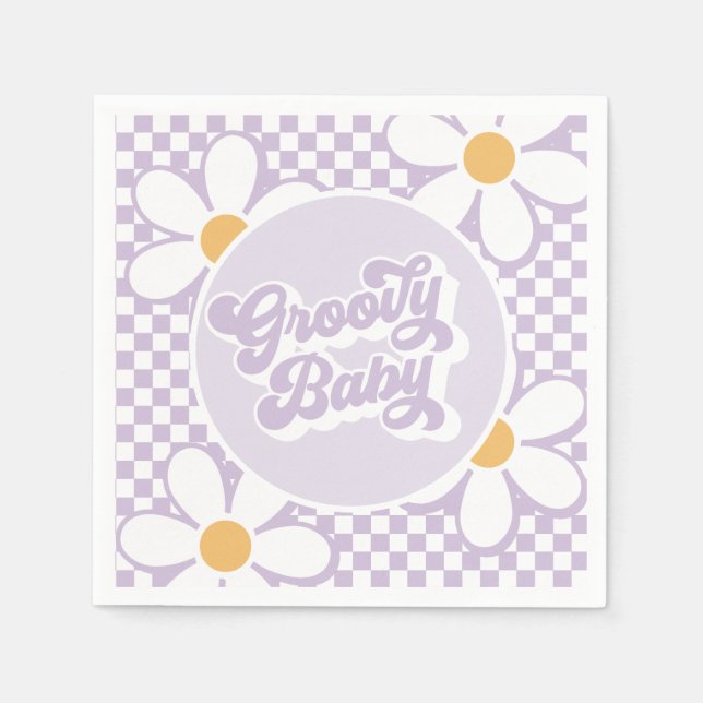 Servilleta De Papel Groovy Baby Daisy Morada a Cuadros (Anverso)