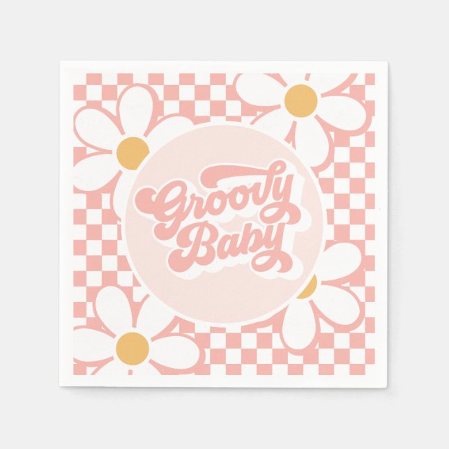 Servilleta De Papel Groovy Baby Pink Daisy Checker (Anverso)