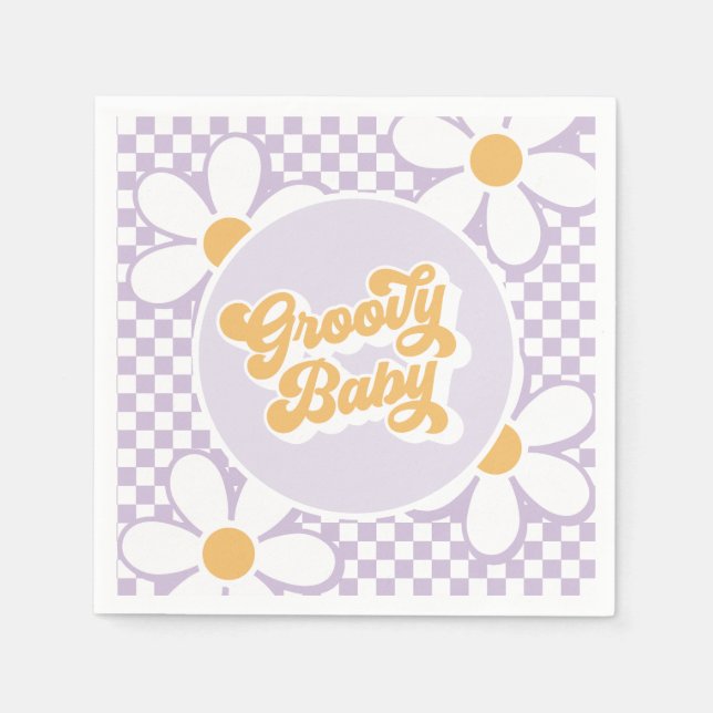 Servilleta De Papel Groovy Baby Purple Daisy Checker (Anverso)
