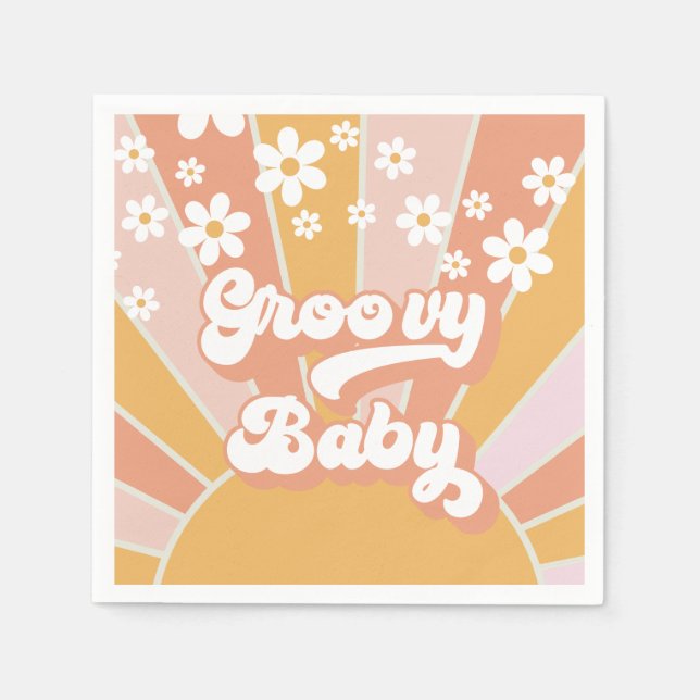 Servilleta De Papel Groovy Baby Retro Sunshine Hippie Baby Shower Napk (Anverso)