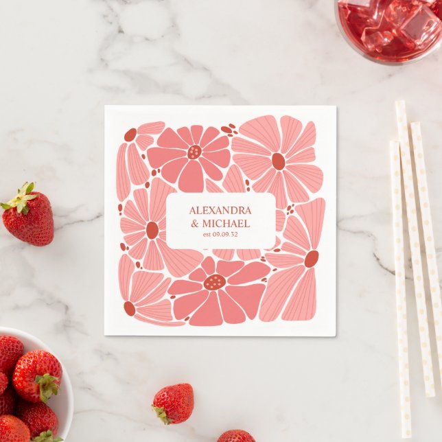 Servilleta De Papel Groovy boda moderno de margarita rosa (In situ)