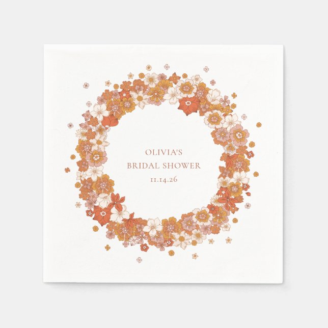 Servilleta De Papel Groovy Boho Naranja Floral Despedida de Soltera Pe (Anverso)