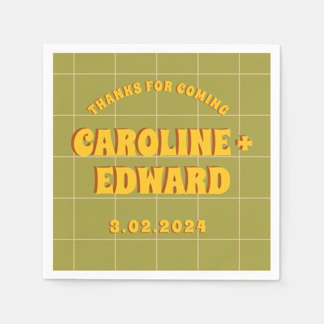 Servilleta De Papel Groovy Bold Green Yellow Red Funky (Anverso)