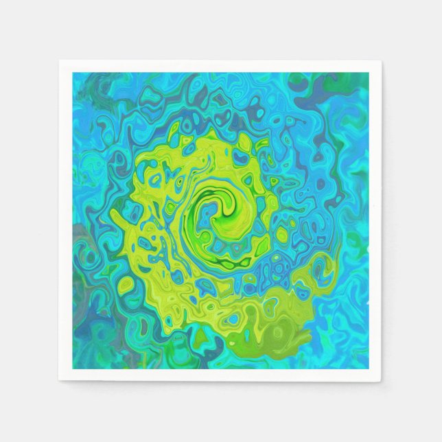 Servilleta De Papel Groovy Chartreuse y Aquamarine Liquid Swirl (Anverso)