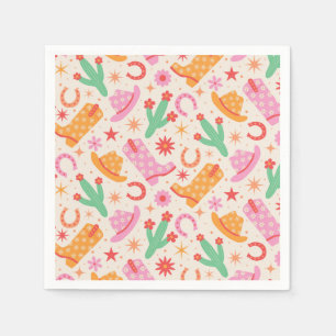 Servilleta De Papel Groovy Cowgirl Boots y patrón de Gorras con Cactus