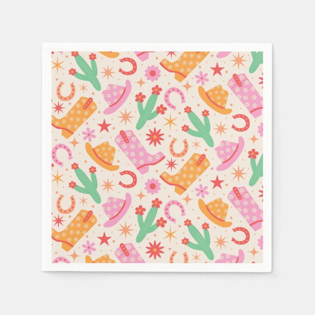 Servilleta De Papel Groovy Cowgirl Boots y patrón de Gorras con Cactus (Anverso)