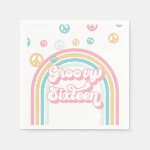 Servilleta De Papel Groovy Dieciséis Retro Verano Arcoíris