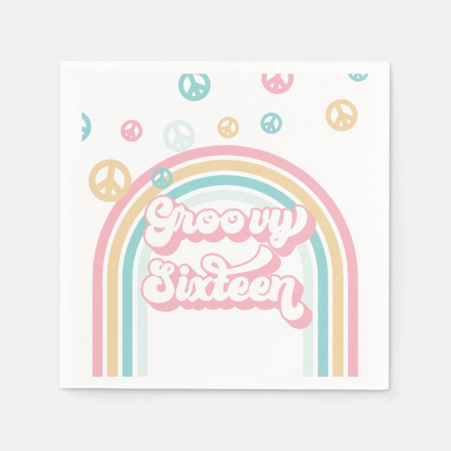 Servilleta De Papel Groovy Dieciséis Retro Verano Arcoíris (Anverso)