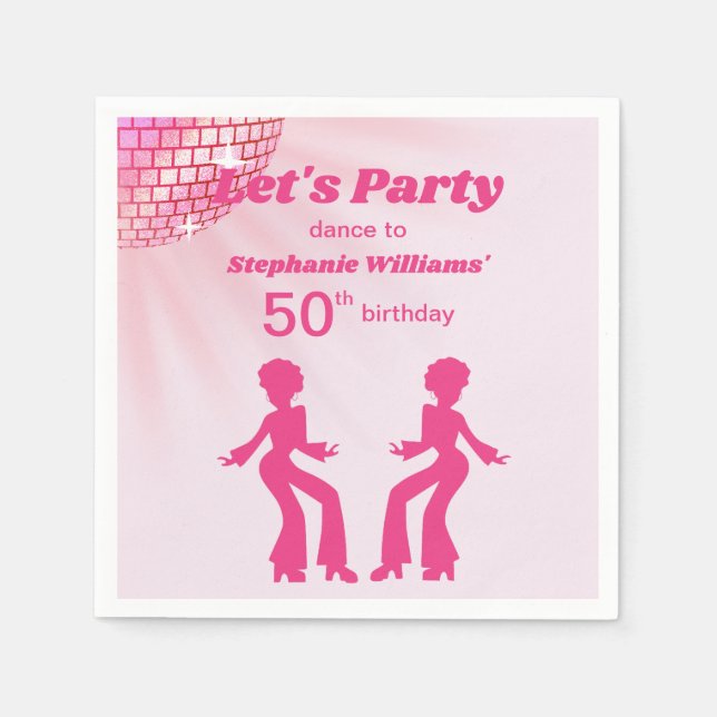 Servilleta De Papel Groovy Disco ball Pink Purple Womans 50th Birthday (Anverso)