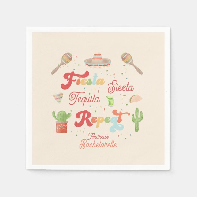 Servilleta De Papel Groovy Fiesta Siesta Tequila Repetir la Bacheloret (Anverso)