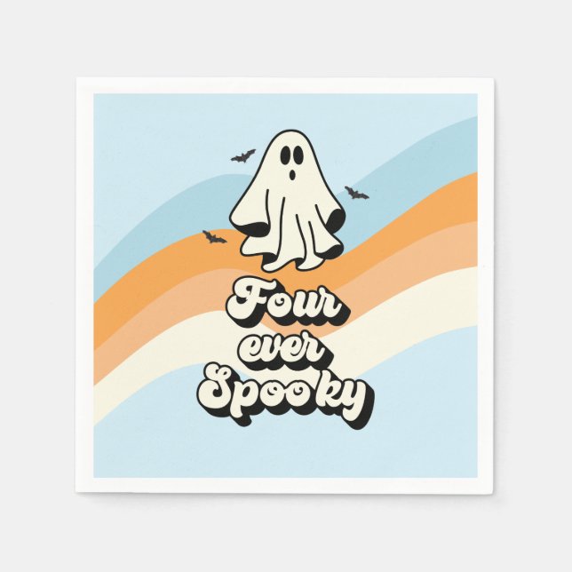 Servilleta De Papel groovy Ghost retro Halloween cuatro veces espeluzn (Anverso)