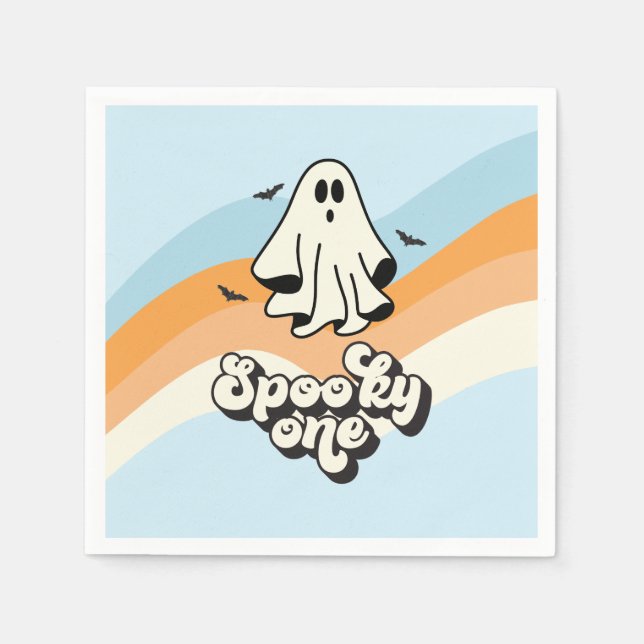 Servilleta De Papel groovy Ghost retro Halloween Spooky One Blue (Anverso)