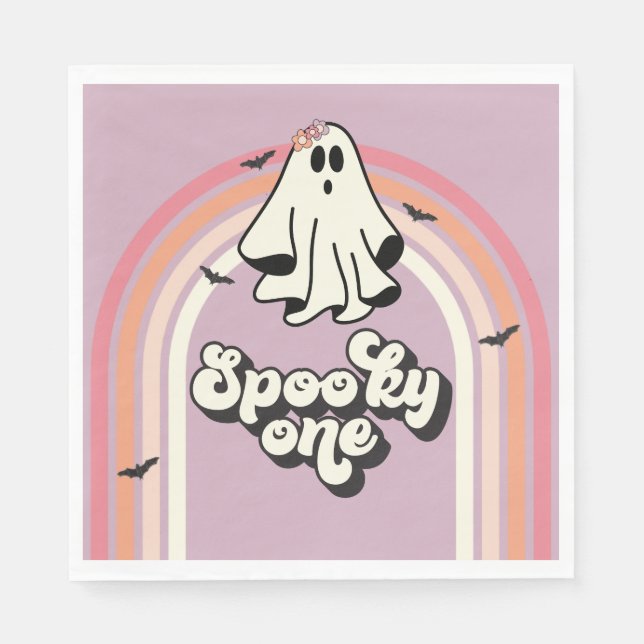 Servilleta De Papel groovy Ghost retro Halloween Spooky Un cumpleaños (Anverso)