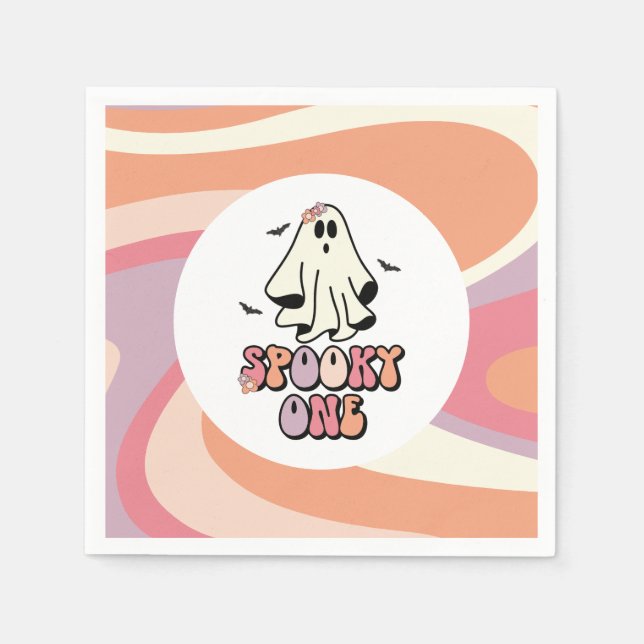 Servilleta De Papel groovy Ghost retro Halloween Spooky Un cumpleaños (Anverso)