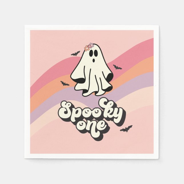 Servilleta De Papel groovy Ghost retro Halloween Spooky Un cumpleaños (Anverso)