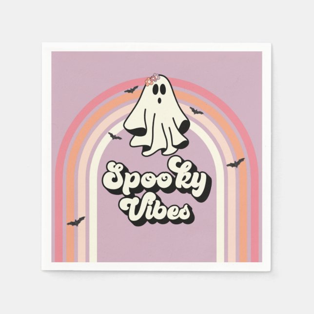 Servilleta De Papel groovy Ghost retro Halloween Spooky Vibes Cumpleañ (Anverso)