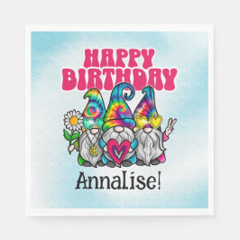 Servilleta De Papel Groovy Gnomes Rainbow Tie Dye Birday Party