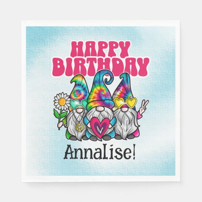 Servilleta De Papel Groovy Gnomes Rainbow Tie Dye Birday Party (Anverso)