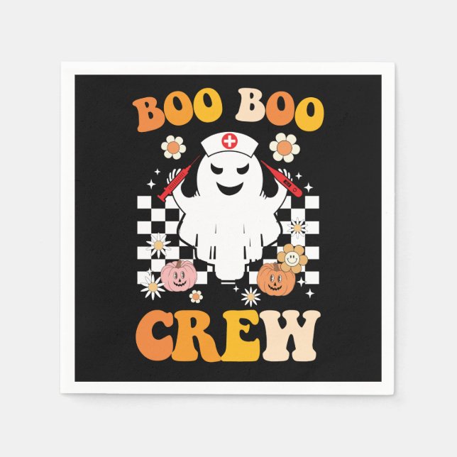 Servilleta De Papel Groovy Halloween Boo Boo Crew Enfermera Fantasma (Anverso)