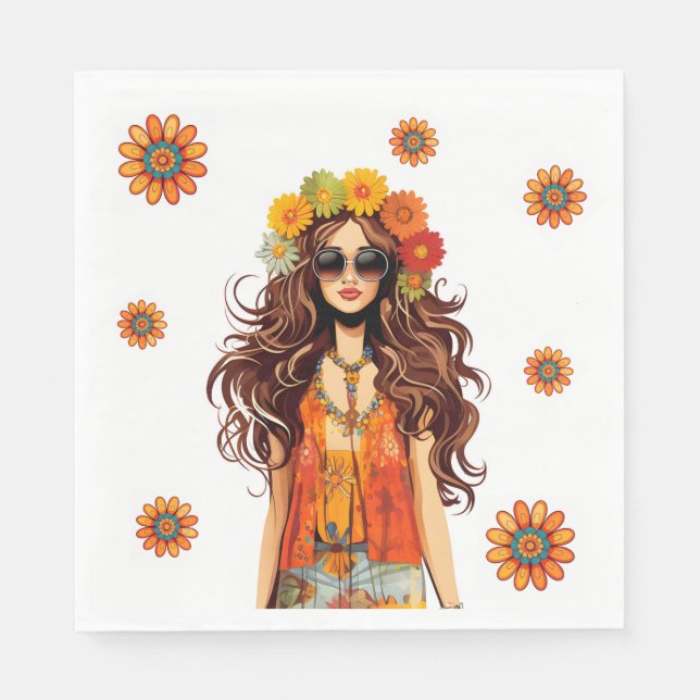 Servilleta De Papel Groovy Hippie Hippy Fiesta de cumpleaños temática  (Anverso)