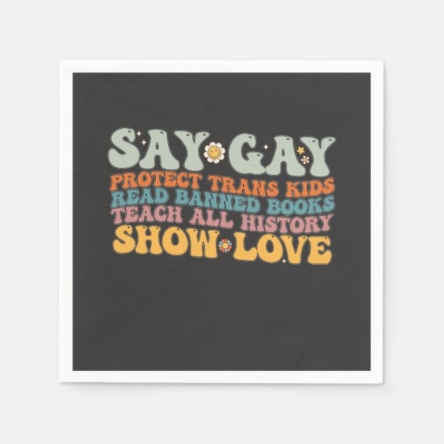Servilleta De Papel Groovy LGBT dice Gay Protect Trans Kids Leer libro (Anverso)
