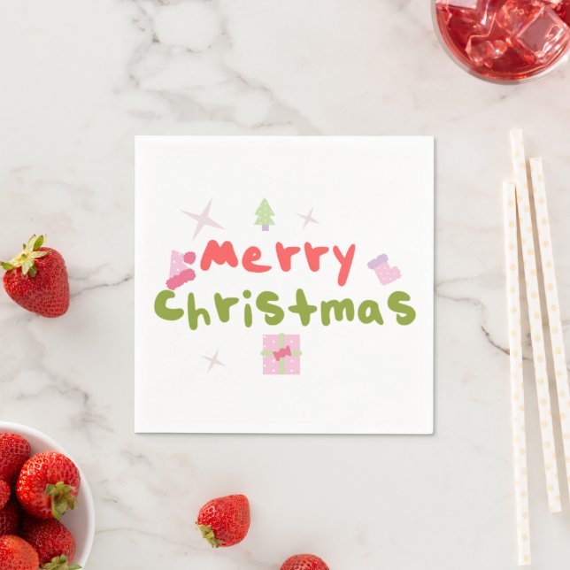 Servilleta De Papel Groovy Merry Christmas Tree Bubble Letters (In situ)