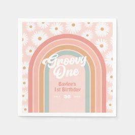 Servilleta De Papel Groovy One Boho Retro Daisy Primer Fiesta de cumpl