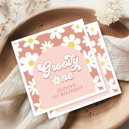 Servilleta De Papel Groovy One Boho Retro Daisy Primer Fiesta de cumpl