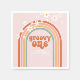 Servilleta De Papel Groovy One margarita boho floral arcoíris cumpleañ