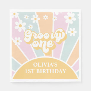 Servilleta De Papel Groovy One pastel Retro Sol daisy boho