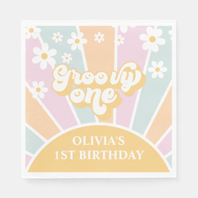 Servilleta De Papel Groovy One pastel Retro Sol daisy boho (Anverso)