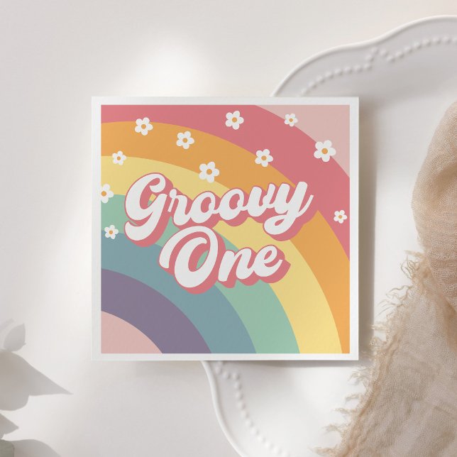 Servilleta De Papel Groovy One Retro 70's Rainbow Daisy Primer cumplea (Subido por el creador)