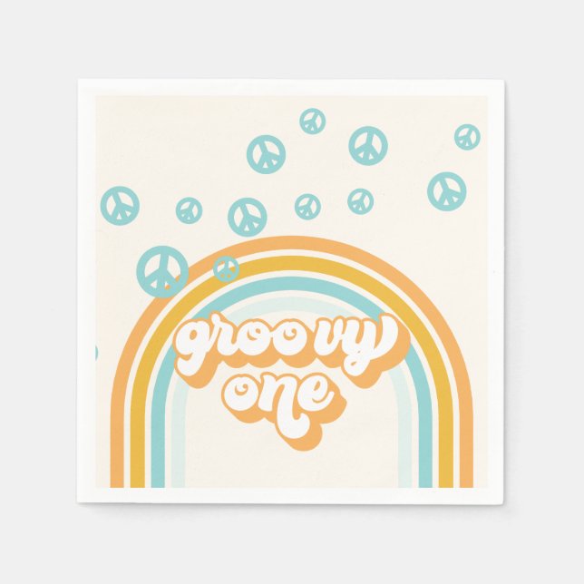 Servilleta De Papel Groovy One Retro Boy cumpleaños 1 (Anverso)