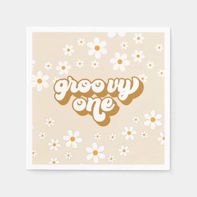 Servilleta De Papel Groovy One Retro Daisy 1er Cumpleaños (Anverso)