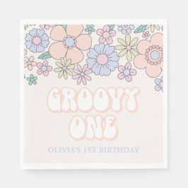 Servilleta De Papel Groovy One Retro floral pastel cumpleaños 1