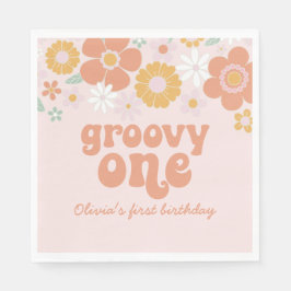 Servilleta De Papel Groovy One Retro Floral primer cumpleaños