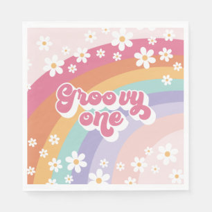 Servilleta De Papel Groovy One Retro Rainbow Primer cumpleaños