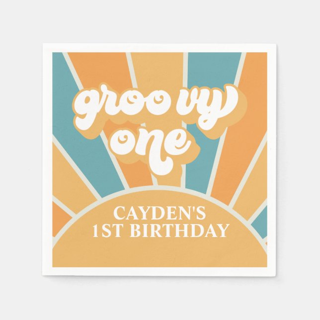 Servilleta De Papel Groovy One Retro Sunshine Boy Primer Cumpleaños Pa (Anverso)