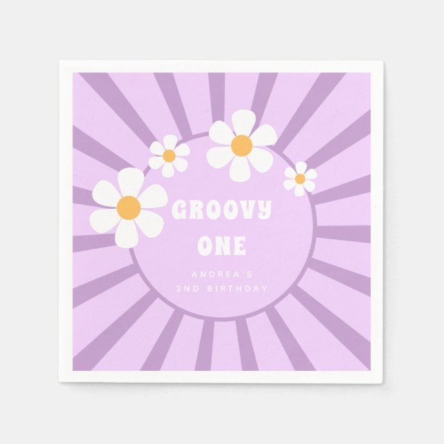 Servilleta De Papel Groovy One Retro Sunshine Chica segundo cumpleaños (Anverso)